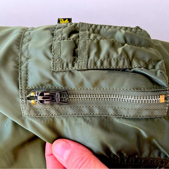 Alpha Industries Jacket Mens MA-1 Pilot Flight Bomber Reversible Green & Orange - Picture 8 of 11